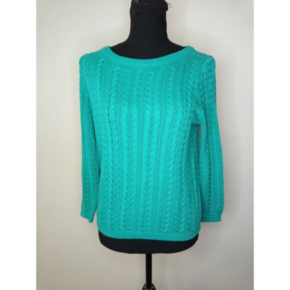 Lord & Taylor Green/Blue Cable Knit Sweater Size Petite Medium - Picture 1 of 5